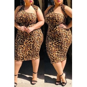 Lovely Stylish Leopard Printed Mid Calf Dress