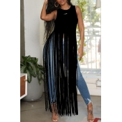 LW Chic Tassel Design Black Blouse