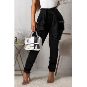 Lovely Stylish High Waist Lace-up Black Jeans