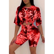 Lovely Casual O Neck Printed Jacinth Two-piece Sho