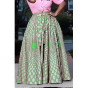 Lovely Sweet Printed Green Ankle Length A Line Ski