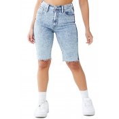 Lovely Casual Raw Edge Blue Shorts