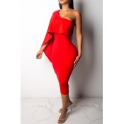 Lovely Stylish One Shoulder Red Knee Length Prom D