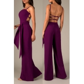 Lovely Sexy Hollow-out Purple One-piece Jumpsuit