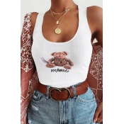 Lovely Sweet Printed White Tank Top