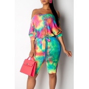 Lovely Casual Off The Shoulder Tie-dye Printed Cro