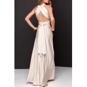 Lovely Stylish Halter Neck Hollow-out Creamy-white