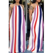 Lovely Casual Off The Shoulder Halter Neck Striped