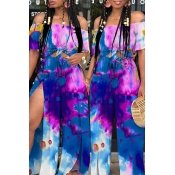 Lovely Casual Off The Shoulder Tie-dye Blue Two-pi