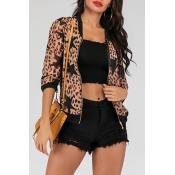 Lovely Casual Leopard Printed Zipper Design Jacket