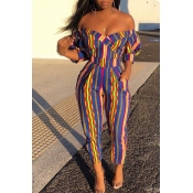Lovely Stylish Off The Shoulder Striped Multicolor