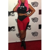 Lovely Casual Color-lump Patchwork Red Two-piece S