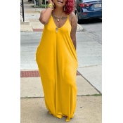 Lovely Casual V Neck Yellow Ankle Length Dress