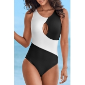 Lovely Patchwork Hollow-out White One-piece Swimwe