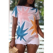 Lovely Casual O Neck Printed Multicolor T-shirt