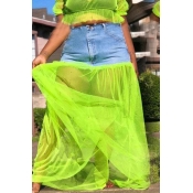 Lovely Casual Patchwork Green Ankle Length Skirt