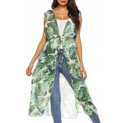 Lovely Casual Printed Lace-up Green Chiffon Waistc
