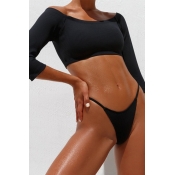 Lovely Off The Shoulder Black Two-piece Swimsuit