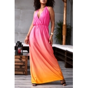 Lovely Bohemian Sexy Deep V Neck Backless Rose Red