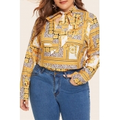 Lovely Stylish Printed Hollow-out Yellow Plus Size