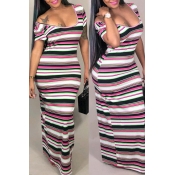 Lovely Casual U Neck Striped Multicolor Ankle Leng