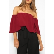 Lovely Stylish Off The Shoulder Wine Red Blouse
