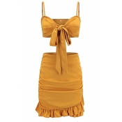 Lovely Sexy Spaghetti Straps Yellow Two-piece Skir