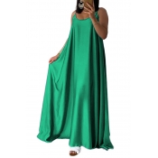 Lovely Casual U Neck Green Ankle Length Dress