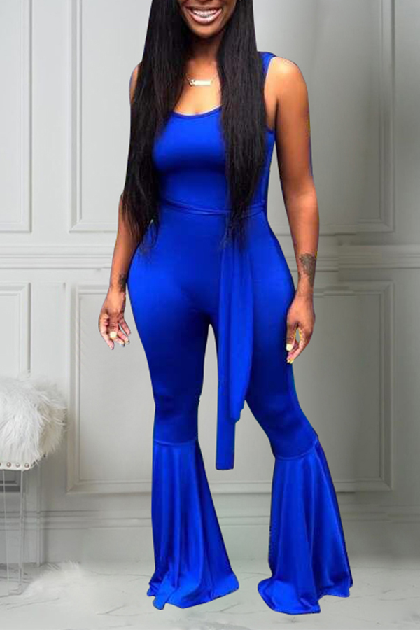 

Lovely Casual U Neck Blue One-piece Jumpsuit