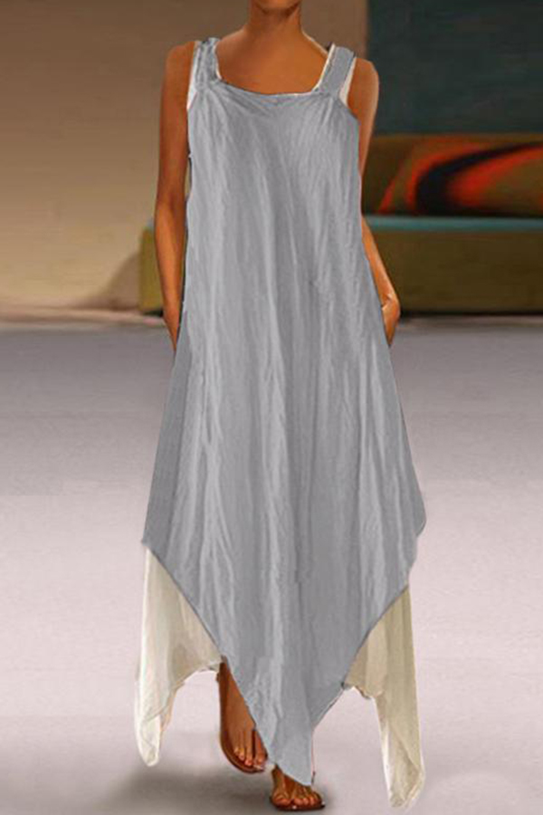 

Lovely Casual Square Collar Asymmetrical Grey Ankle Length Dress