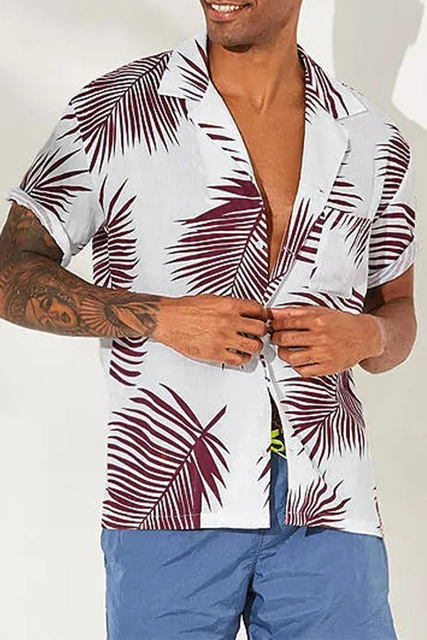 

Lovely Casual Turndown Collar Printed Wine Red Shirt