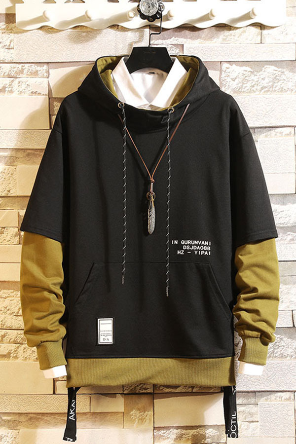 

Lovely Casual Hooded Collar Patchwork Black Hoodies