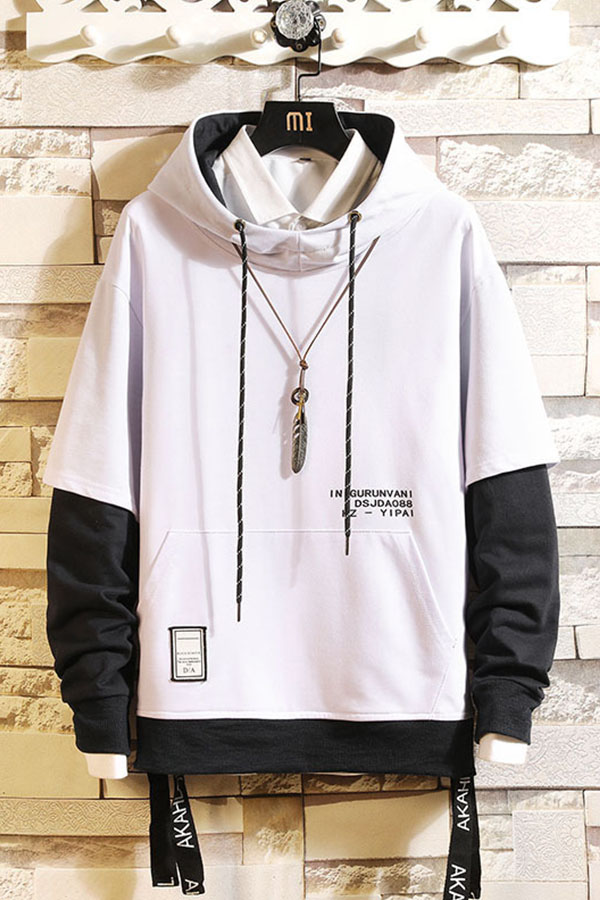 

Lovely Casual Hooded Collar Patchwork White Hoodies