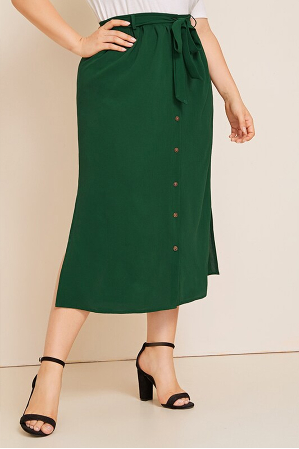 Lovely Casual Side Slit Green Plus Size Skirt