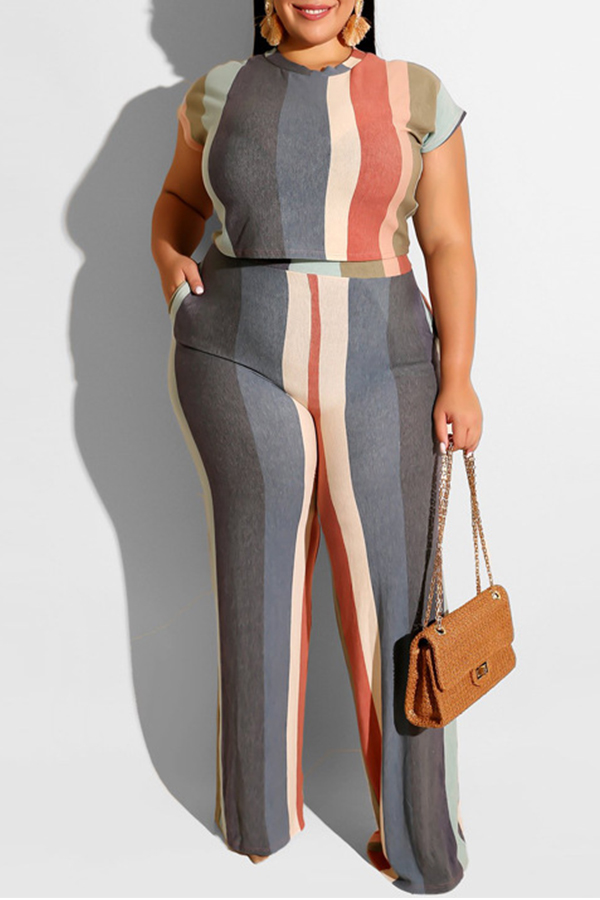 

Lovely Casual Striped Grey Two-piece Pants Set