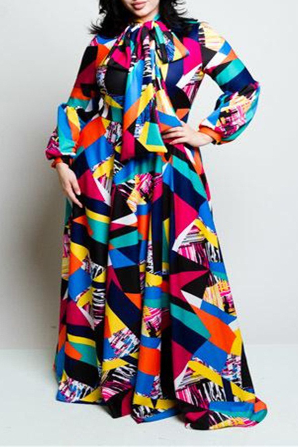 

Lovely Leisure Geometric Printed Multicolor Floor Length Plus Size Dress, Multi