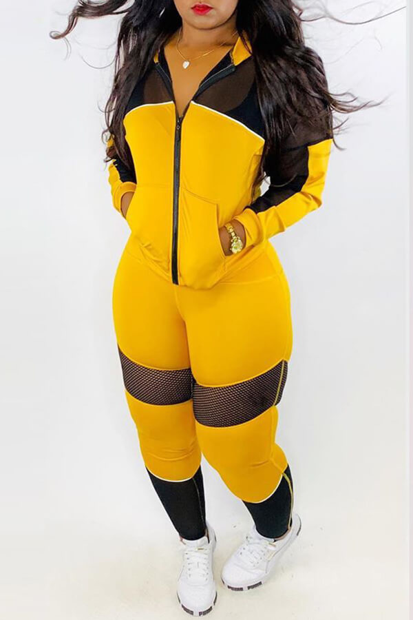 

Lovely Casual Patchwork Yellow Two-piece Pants Set