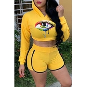 Lovely Casual Hooded Collar Printed Yellow Two-pie