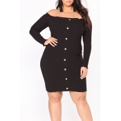 Lovely Casual Off The Shoulder Buttons Decoration 