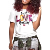Lovely Casual O Neck Letter Printed Multicolor T-s