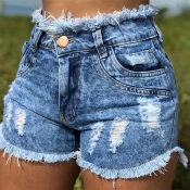 Lovely Casual High Waist Tassel Design Baby Blue J