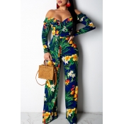 Lovely Stylish Off The Shoulder Printed Green One-