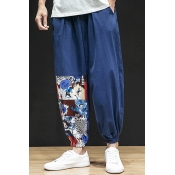 Lovely Casual Printed Patchwork Navy Loose Pants