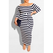 Lovely Casual Off The Shoulder Striped Black Ankle