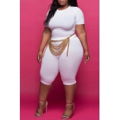 Lovely Casual White Plus Size Two-pieces Shorts Se