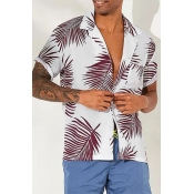 Lovely Casual Turndown Collar Printed Wine Red Shi