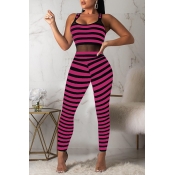 Lovely Casual Spaghetti Straps Striped Gauze Patch