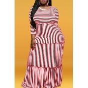 Lovely Casual Striped Red Floor Length Dress
