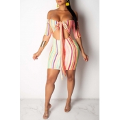 Lovely Sexy Striped Hollow-out Multicolor Mini Dre