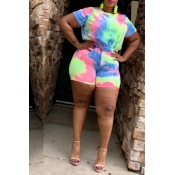 Lovely Casual Tie-dye Multicolor Two-piece Plus Si